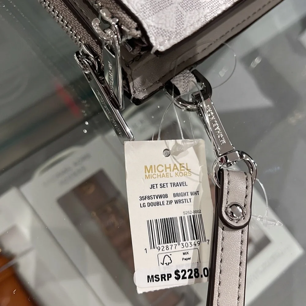 MICHAEL KORS LARGE DOUBLE ZIP WRISTLET PHONEHOLDER WALLET CLUTCH BRIGHT WHITE